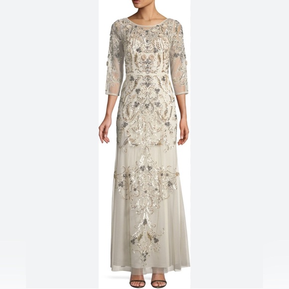 Aidan Mattox MOB Champagne Sequin Embellished Gown NWT